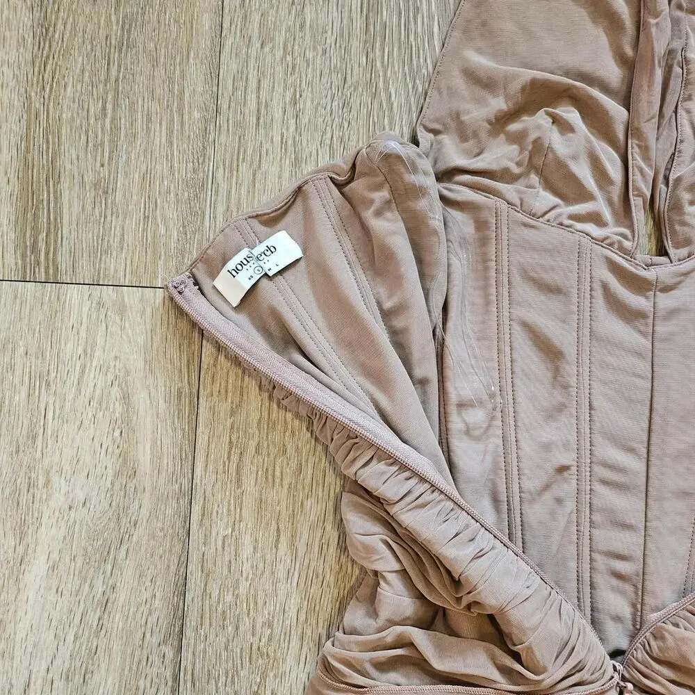 House of CB 'Laetitia' hazelnut gathered mini dress - Picture 5 of 7